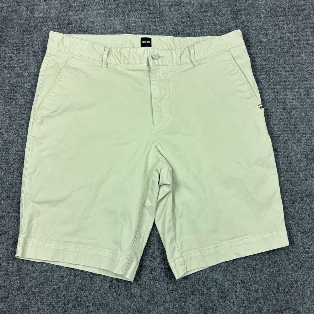 Hugo Boss Slice Slim Fit Chino Shorts Mens Size 34R Beige Tan Cotton Stretch